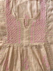 Premium Mulchanderi Chikankari Semi Stitched 2 piece Tunic and Dupatta set – Dark Beige Gharana