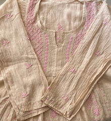Premium Mulchanderi Chikankari Semi Stitched 2 piece Tunic and Dupatta set – Dark Beige Gharana
