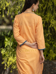 Back image of Ishq Mul Cotton Blush Orange fine chikankari Kurta in blue thread work - Gharana India