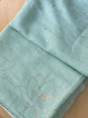 Premium Mul Chanderi Saree in Mukaish work (With Blouse) - Sea green Gharana