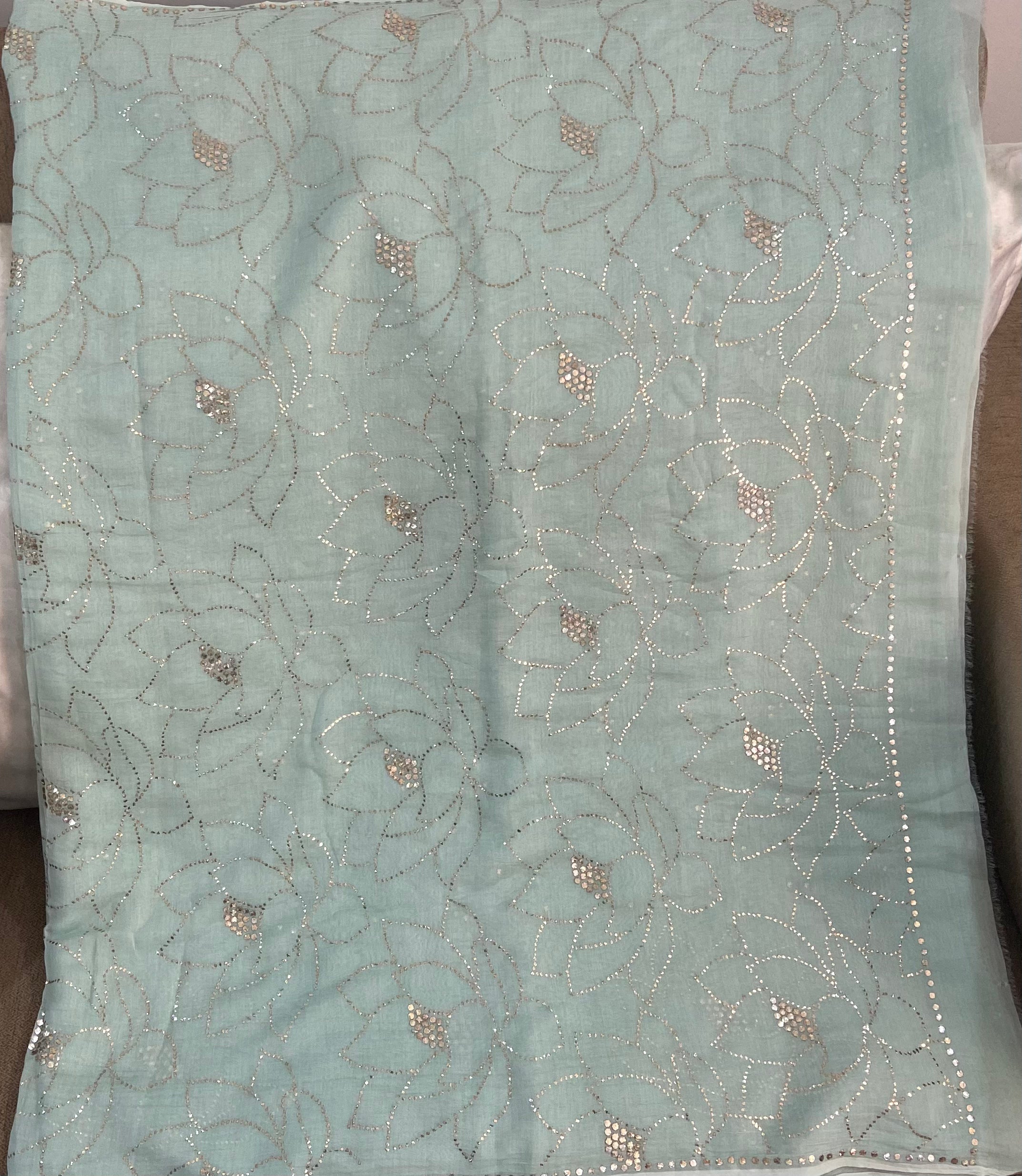 Premium Mul Chanderi Saree in Mukaish work (With Blouse) - Sea green Gharana