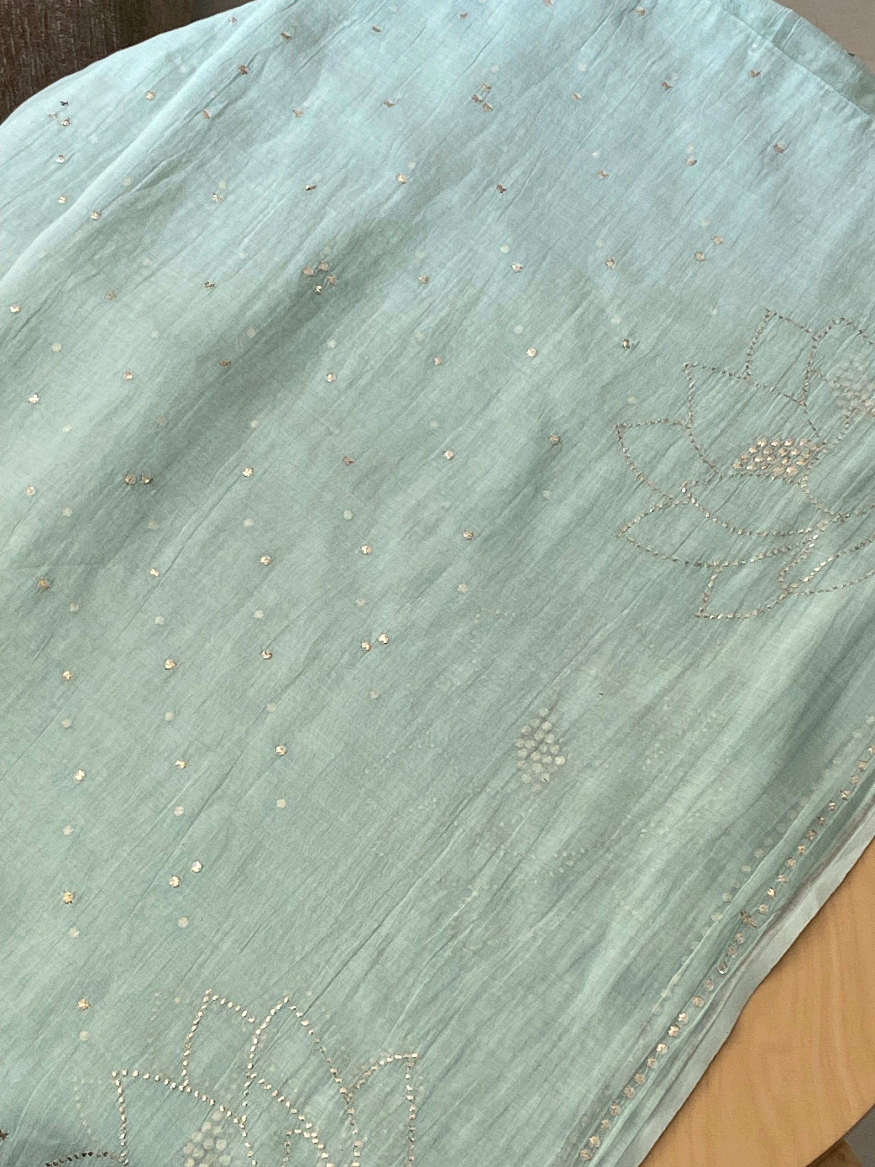 Premium Mul Chanderi Saree in Mukaish work (With Blouse) - Sea green Gharana