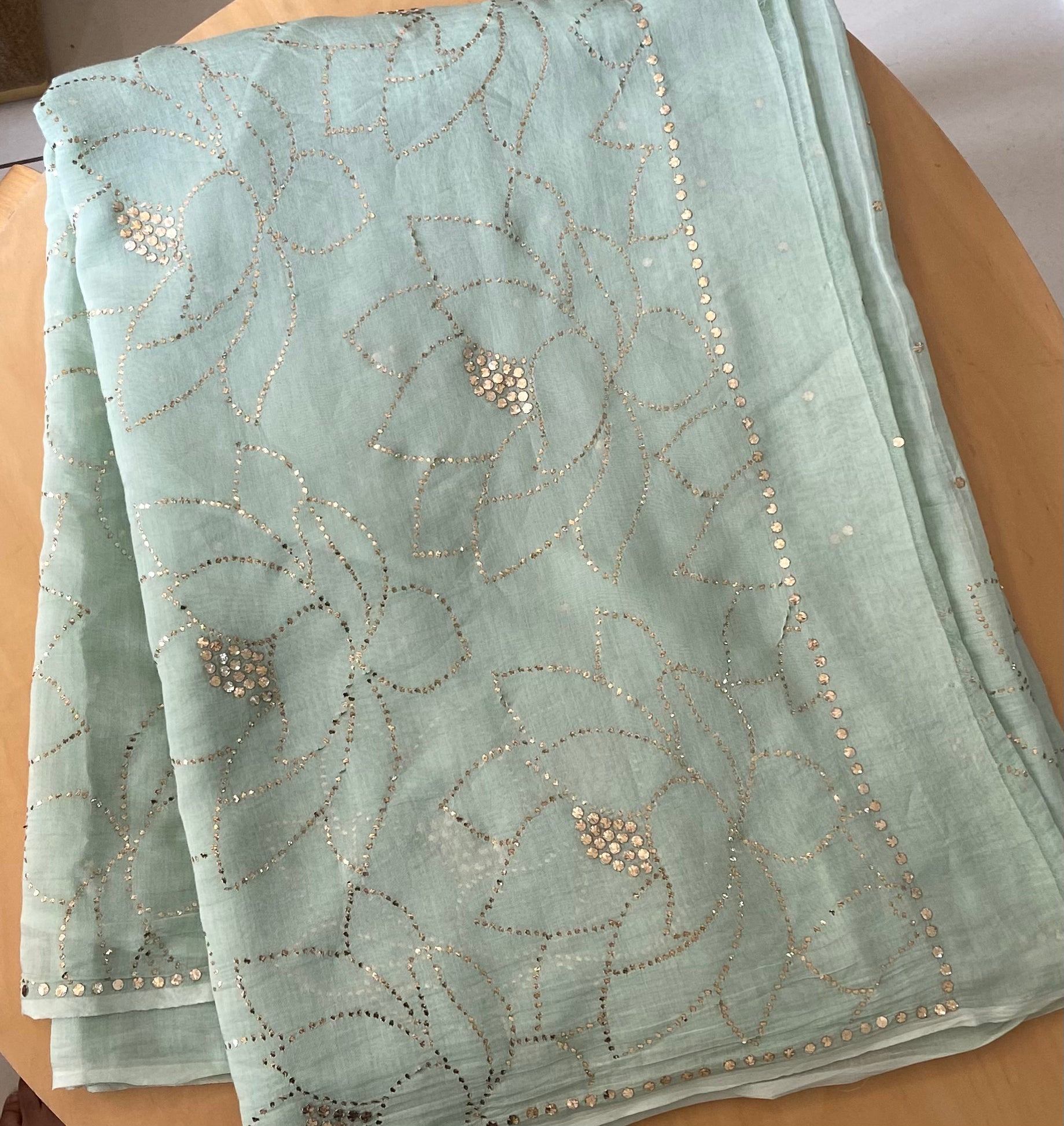 Premium Mul Chanderi Saree in Mukaish work (With Blouse) - Sea green Gharana