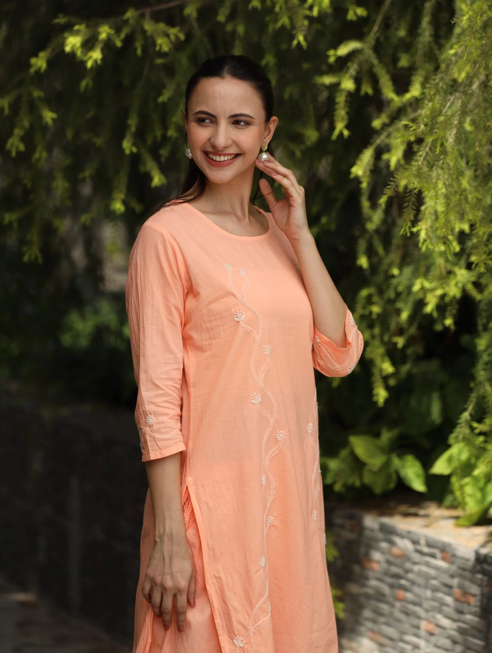 Heer Mul Cotton 2 PC Peach chikankari Kurta set Gharana