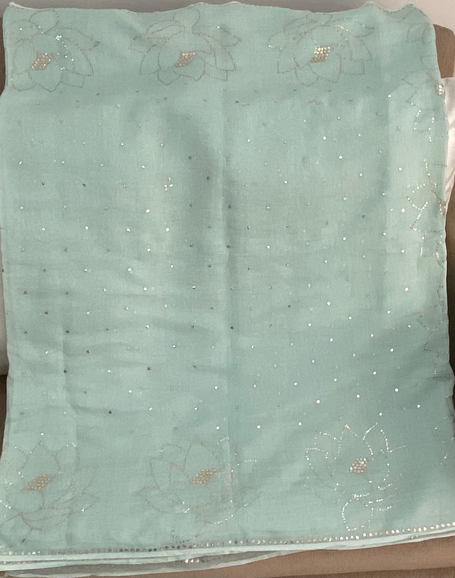 Premium Mul Chanderi Saree in Mukaish work (With Blouse) - Sea green Gharana