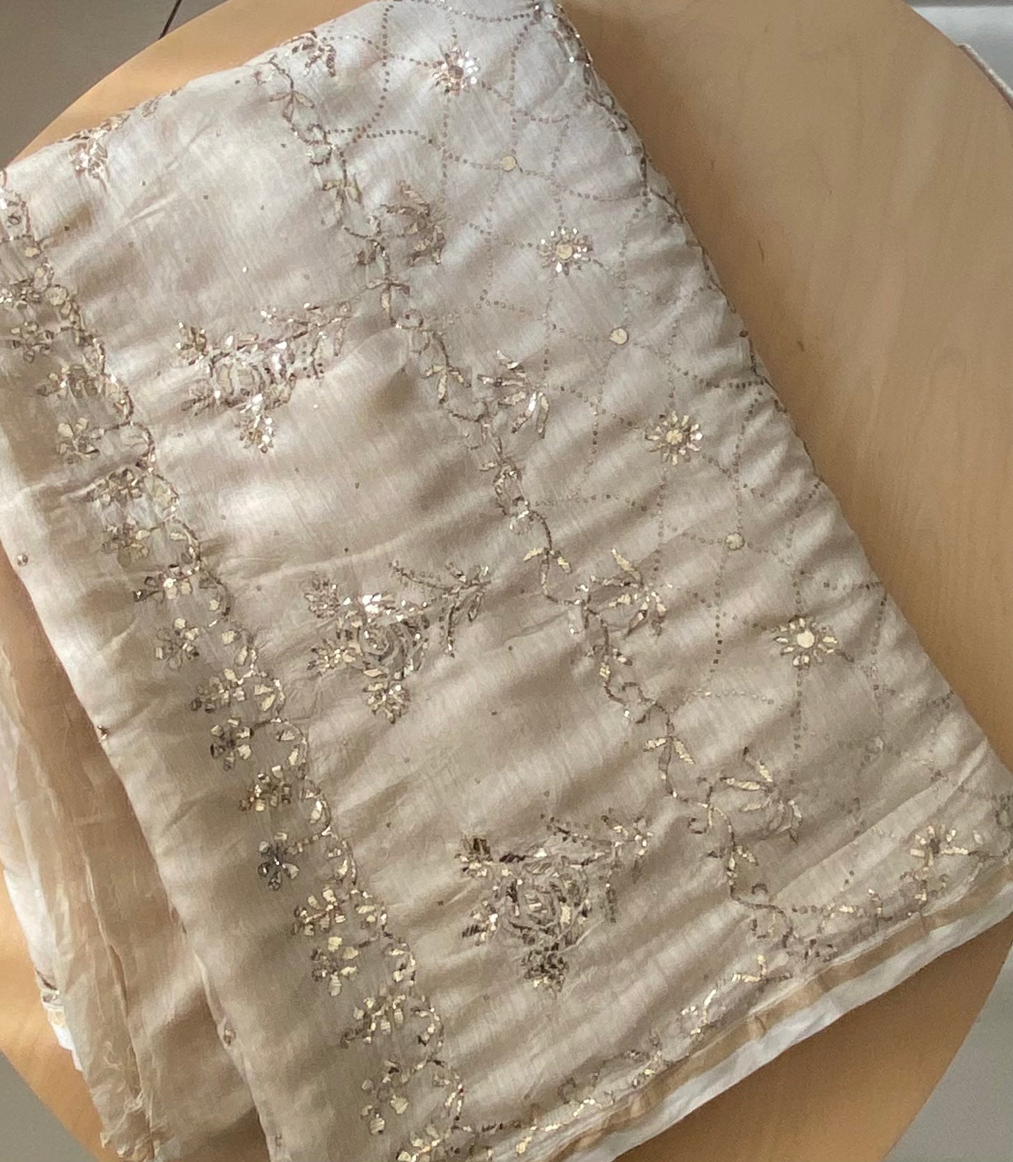 Pure Moonga Silk Saree in Mukaish work (With Blouse) Gharana