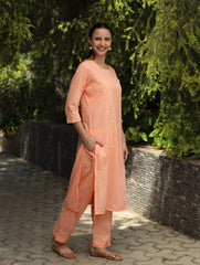Heer Mul Cotton 2 PC Peach chikankari Kurta set Gharana