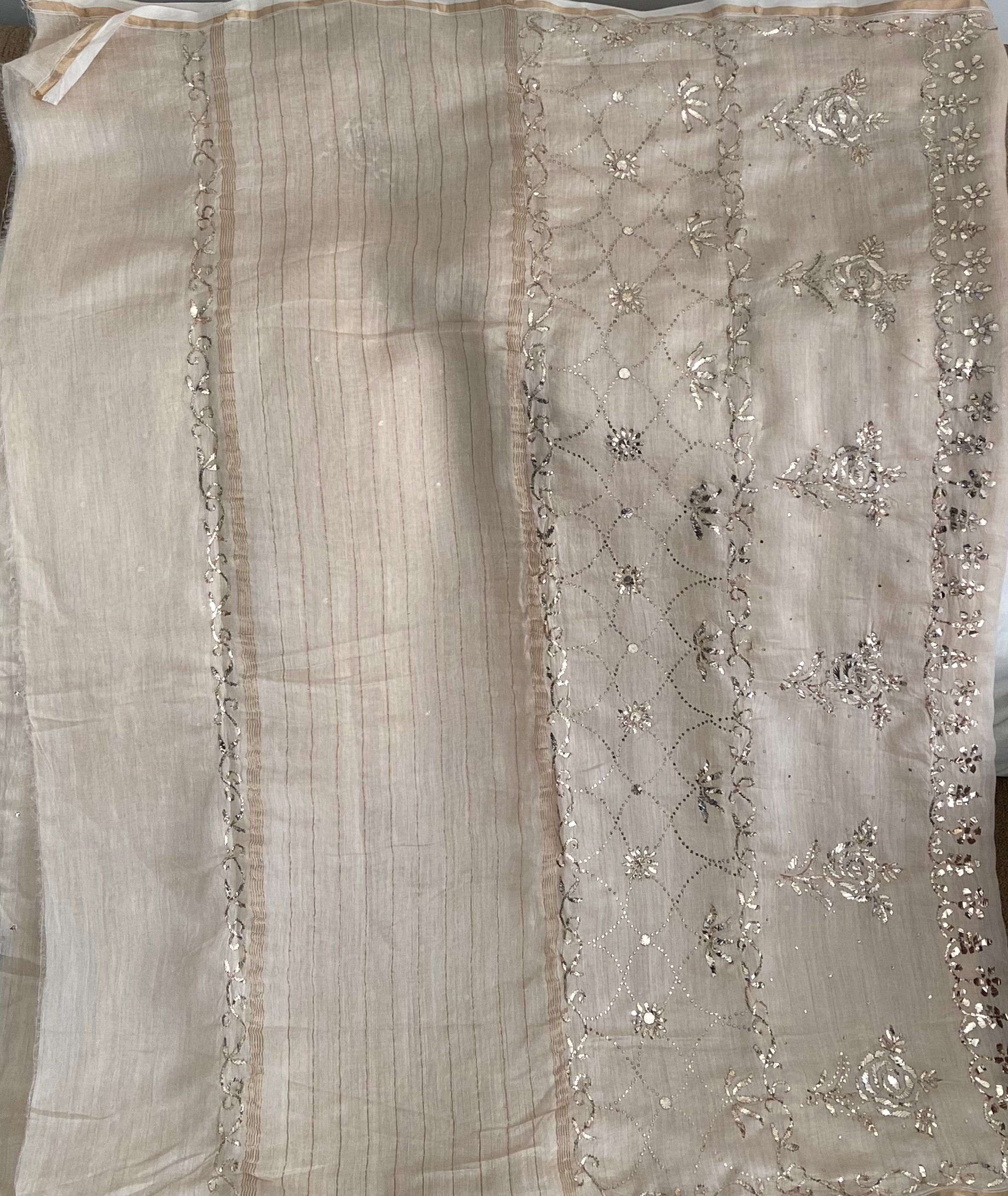 Pure Moonga Silk Saree in Mukaish work (With Blouse) Gharana