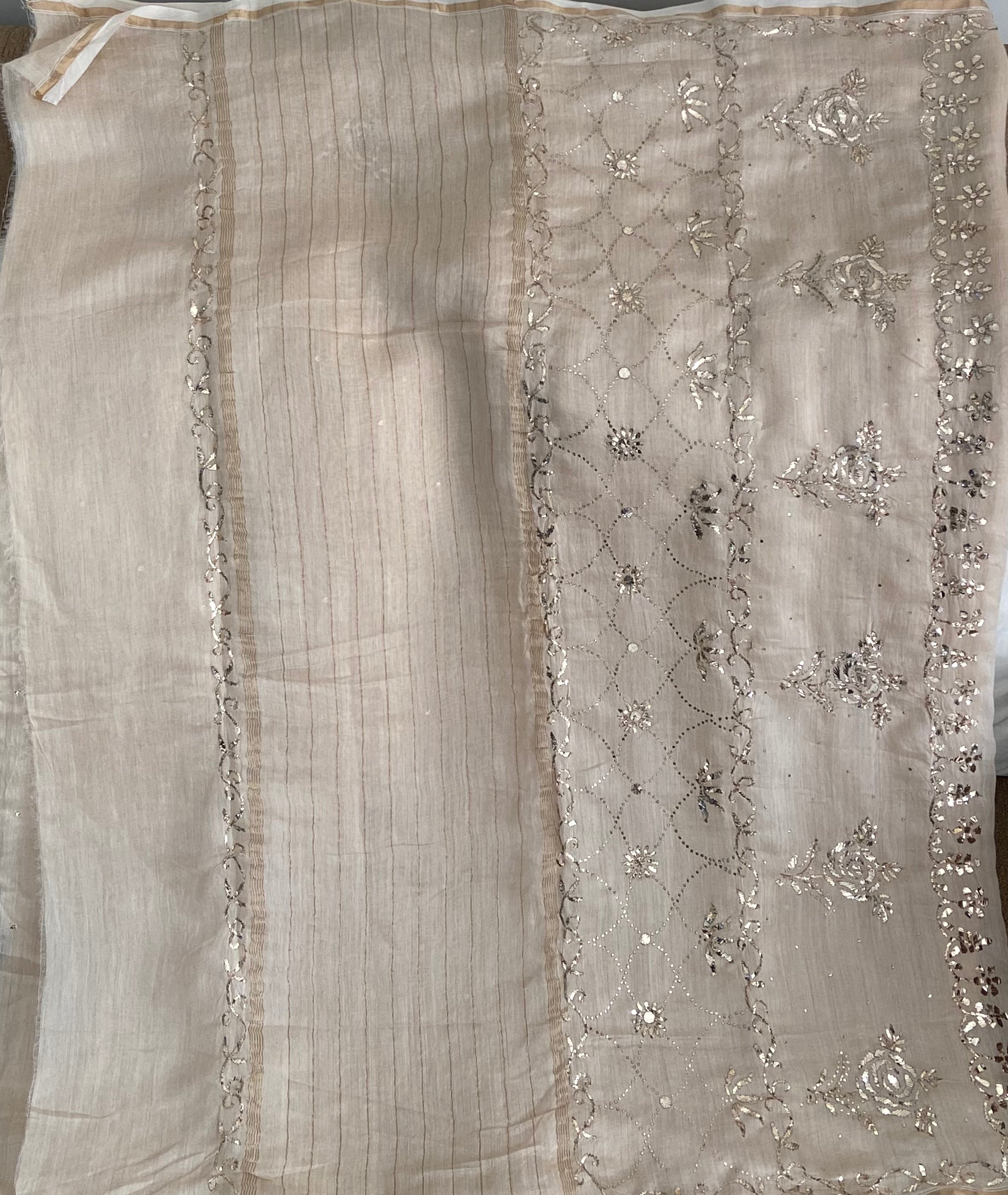 Pure Moonga Silk Saree in Mukaish work (With Blouse) Gharana