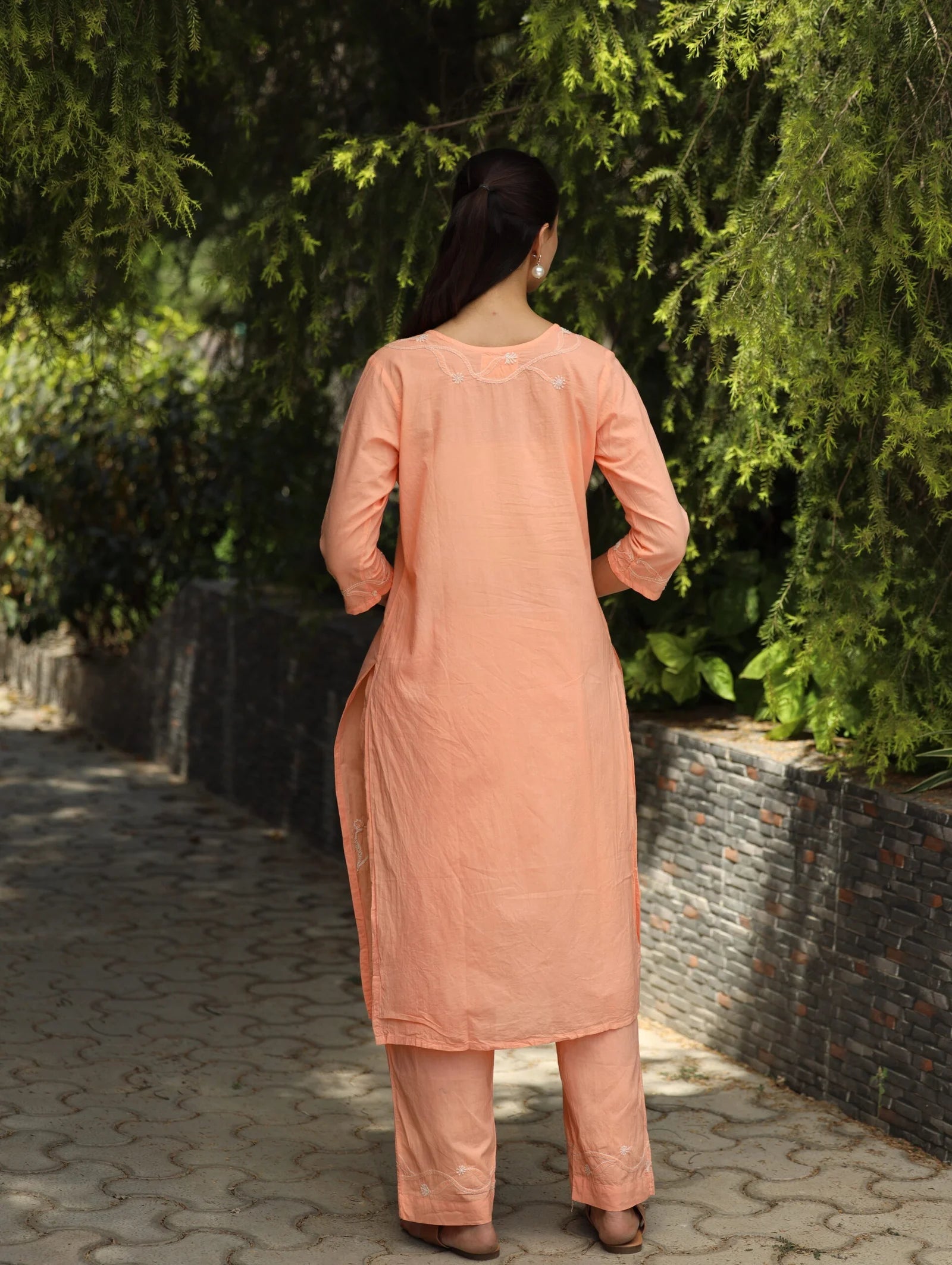Heer Mul Cotton 2 PC Peach chikankari Kurta set Gharana