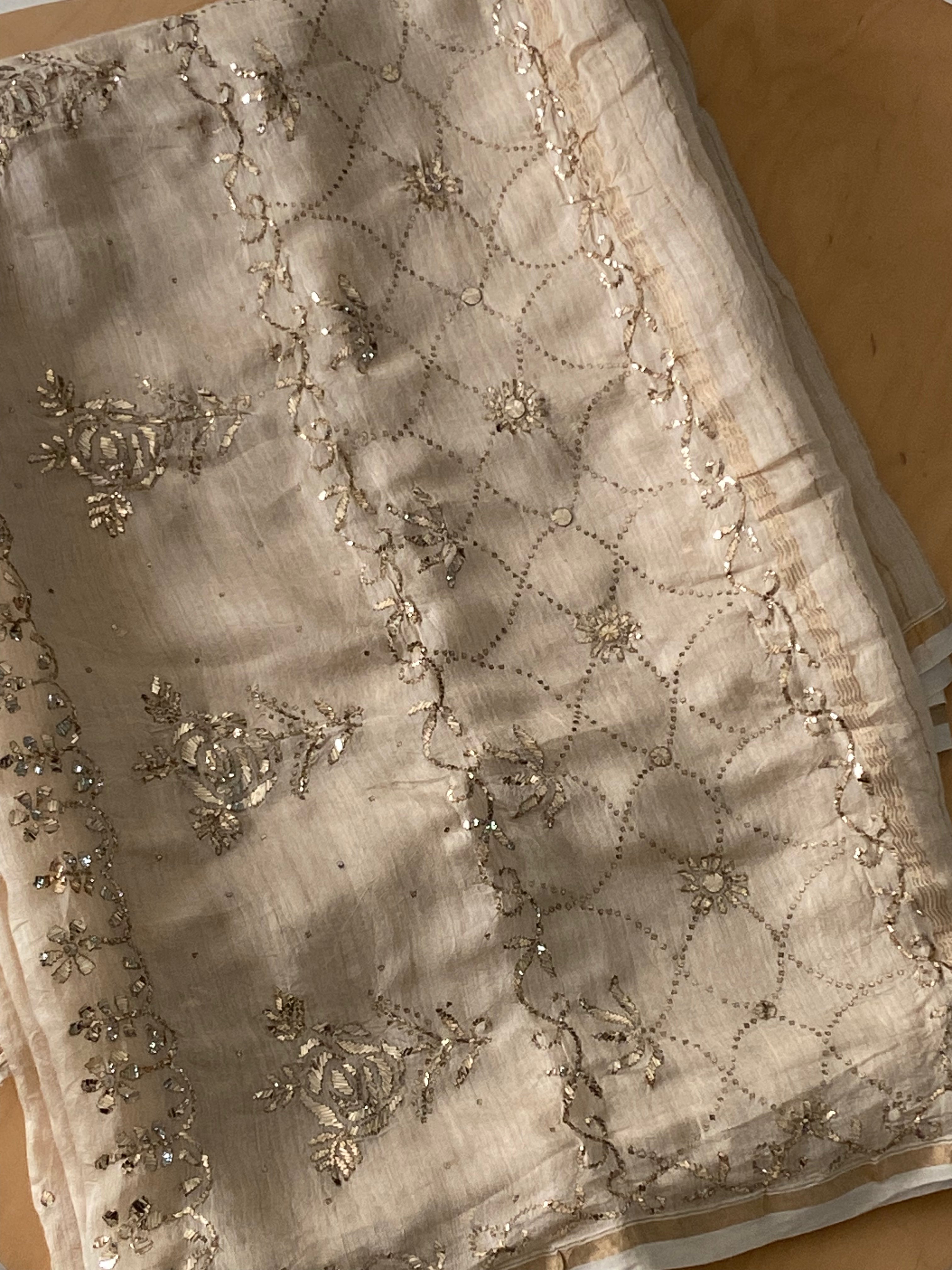 Pure Moonga Silk Saree in Mukaish work (With Blouse) Gharana