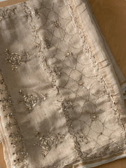 Pure Moonga Silk Saree in Mukaish work (With Blouse) Gharana