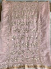 Premium Chanderi Silk Saree in Mukaish work (With Blouse) - Light pink