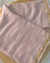 Premium Chanderi Silk Saree in Mukaish work (With Blouse) - Light pink