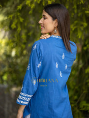Sahiba Mul Cotton Blue Chikankari Kurta with intricate embroidery. Gharana