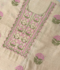 Premium Mul Chanderi 2 piece Chikankari Unstitched 2 piece Kurta and Dupatta set – Dark beige Gharana