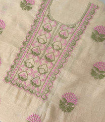 Premium Mul Chanderi 2 piece Chikankari Unstitched 2 piece Kurta and Dupatta set – light beige Gharana
