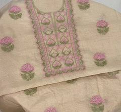 Premium Mul Chanderi 2 piece Chikankari Unstitched 2 piece Kurta and Dupatta set – light beige Gharana