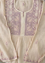 Premium Mulchanderi Chikankari Semi Stitched Tunic and Dupatta set – Light Beige Gharana
