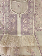 Premium Mulchanderi Chikankari Semi Stitched Tunic and Dupatta set – Light Beige Gharana