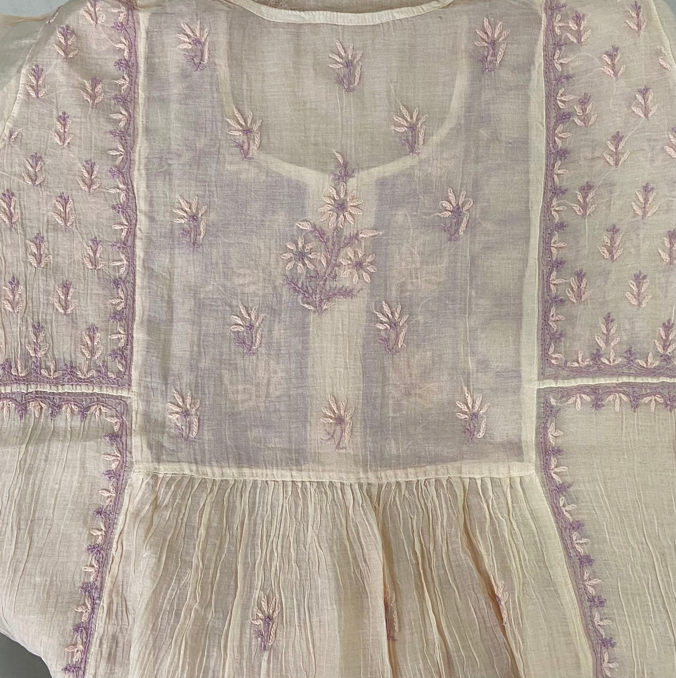 Premium Mulchanderi Chikankari Semi Stitched Tunic and Dupatta set – Light Beige Gharana