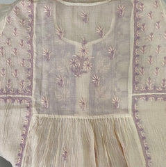 Premium Mulchanderi Chikankari Semi Stitched Tunic and Dupatta set – Light Beige Gharana