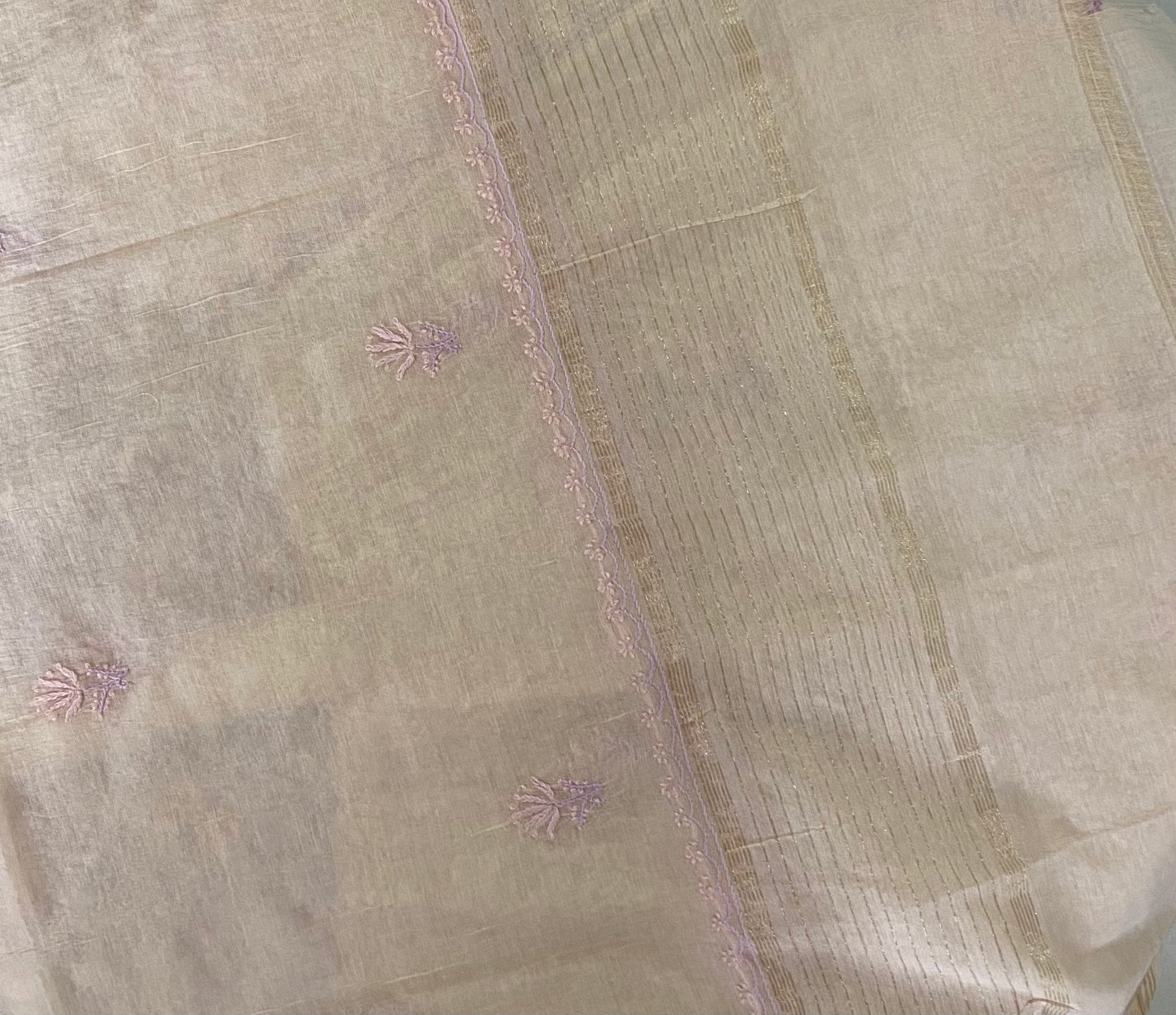 Premium Mulchanderi Chikankari Semi Stitched Tunic and Dupatta set – Light Beige Gharana