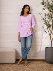 Saheba Chikankari Lavender Rose Cotton Top