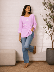 Saheba Chikankari Lavender Rose Cotton Top
