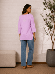 Saheba Chikankari Lavender Rose Cotton Top