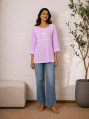 Saheba Chikankari Lavender Rose Cotton Top