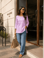 Saheba Chikankari Lavender Rose Cotton Top