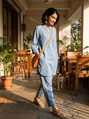 Premium Slate Blue Cotton Coord Set for Women