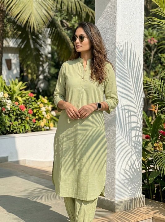 Aira Kurta Coord Set in Matcha Green