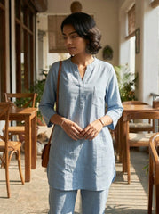 Premium Slate Blue Cotton Coord Set for Women