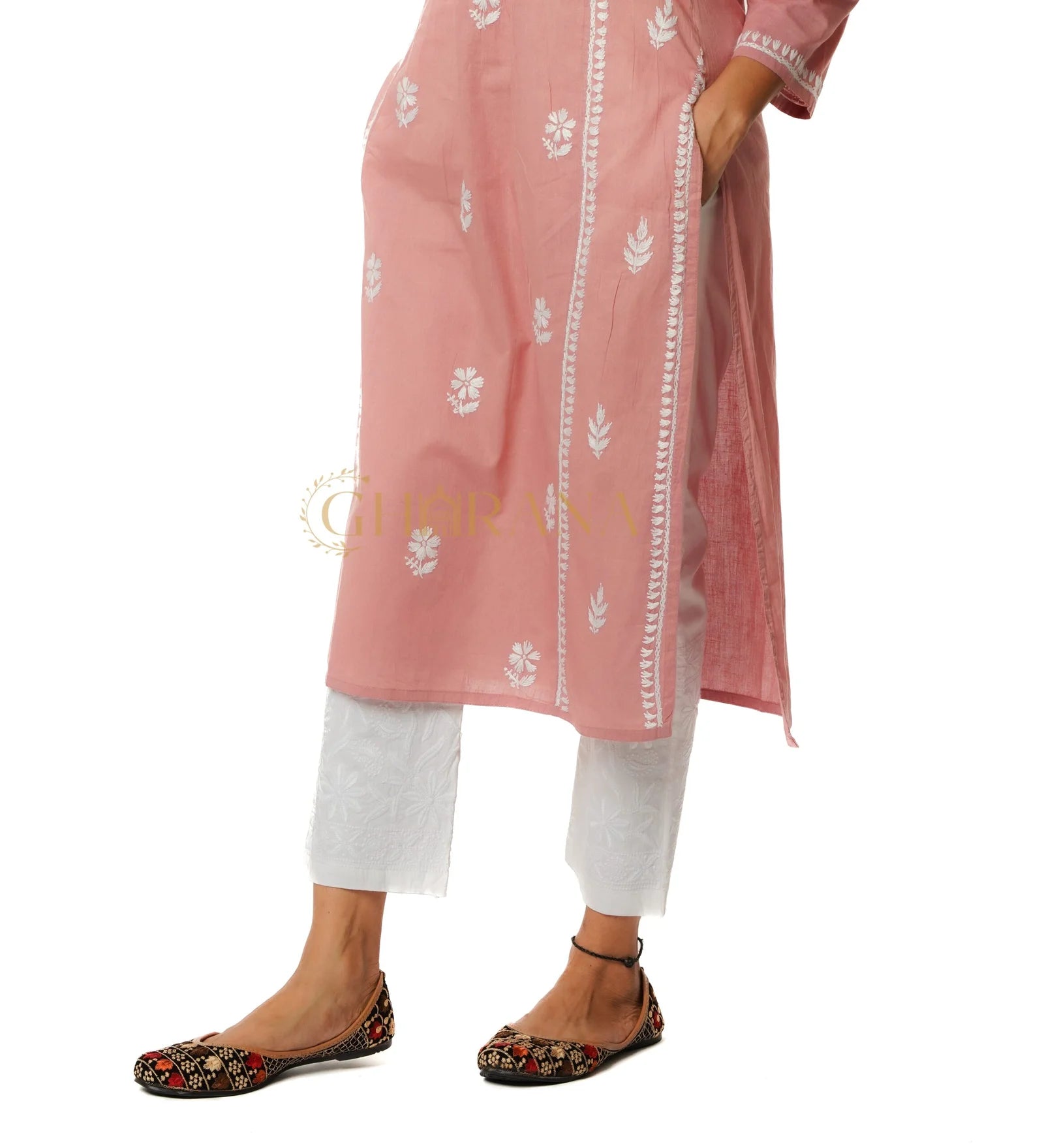 Chikankari Cotton Stretchable Pant Gharana