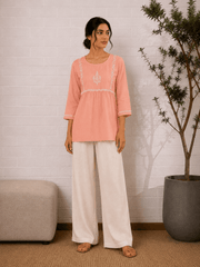 Sahiba Chikankari Peach Cotton Top