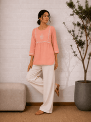 Sahiba Chikankari Peach Cotton Top