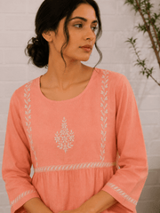 Sahiba Chikankari Peach Cotton Top