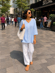 Sahiba Luxury Rayon Powber Blue Chikankari Top