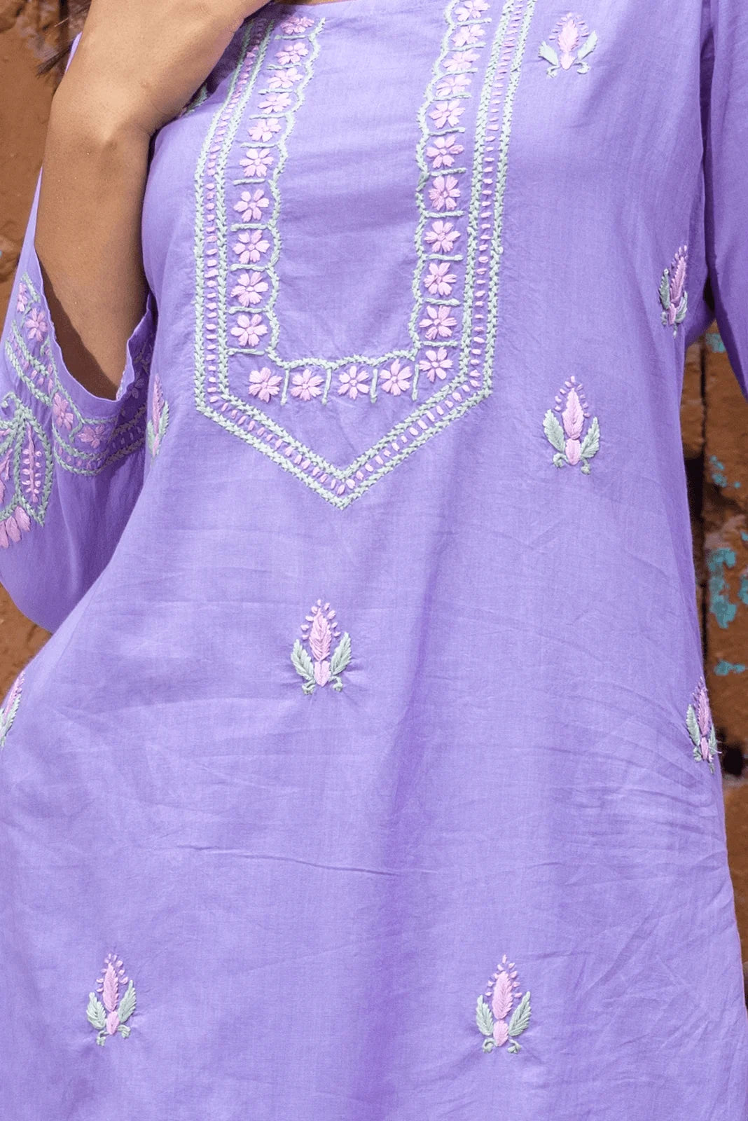 Heer Mul Cotton 2 PC Lilac chikankari Kurta set Gharana