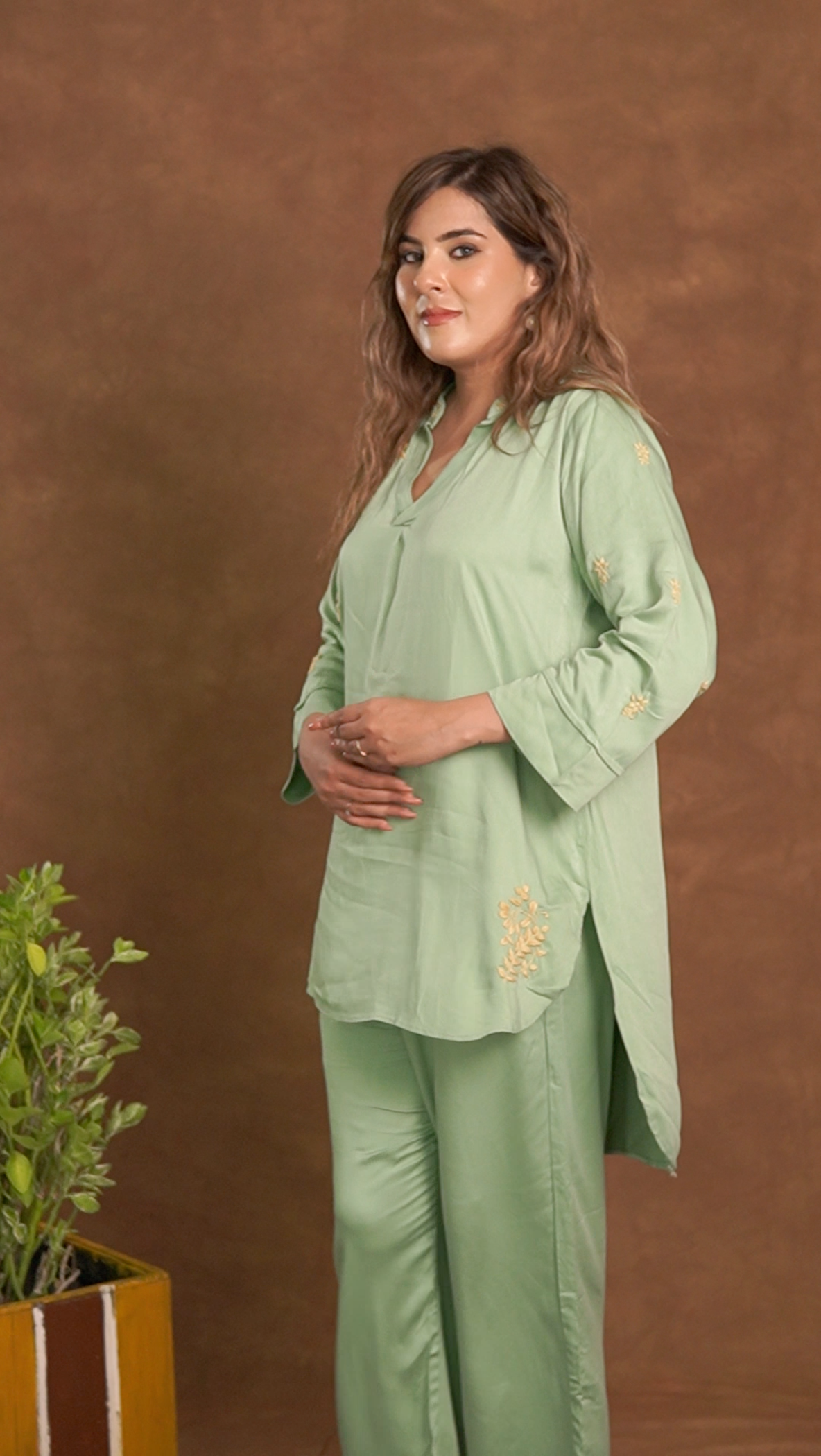 Jashn Premium Twilight Silk Chikankari Coord Set - Sage Green Gharana