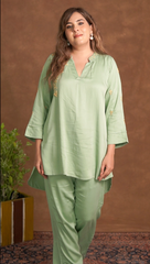 Jashn Premium Twilight Silk Chikankari Coord Set - Sage Green Gharana