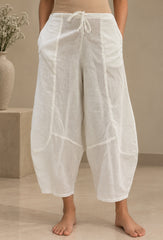 White Solid Barrel Pants