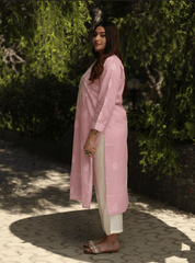 Sahiba Chikankari Light Pink Cotton Kurta with Bakhiya work Gharana