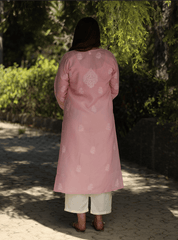 Sahiba Chikankari Light Pink Cotton Kurta with Bakhiya work Gharana