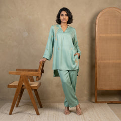 Jashn Premium Twilight Silk Chikankari Coord Set - Sage Green