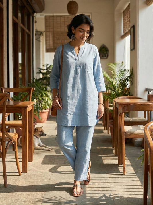 Slate Blue Cotton Coord Set for Women