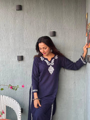 Heer Rayon 2 PC Navy Blue chikankari kurta set Gharana