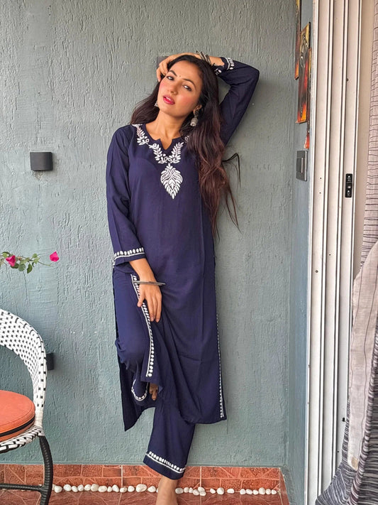 Heer Rayon 2 PC Navy Blue chikankari kurta set Gharana